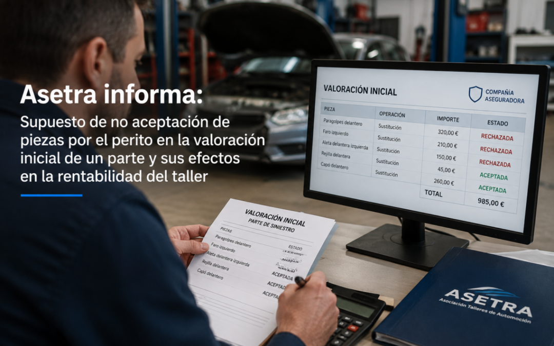 ASETRA informa sobre la no aceptación inicial de piezas y su impacto en la rentabilidad del taller